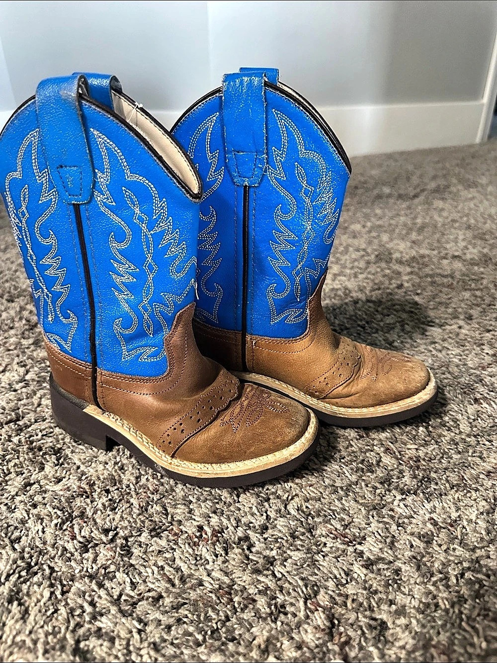 Old West Tan Canyon w/ Blue Top Saddle Vamp Western Boot Blue Top Saddle Vamp